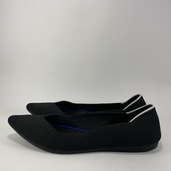 Rothy’s The Point Pointed Toe Flats Womens Size 6.5 Black Ballet White Stripe - Picture 3 of 9